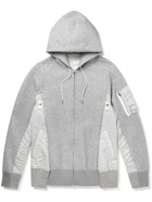 Sacai - MA-1 Nylon-Trimmed Cotton-Blend Jersey Zip-Up Hoodie - Gray