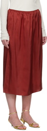 Carven Red Pull-On Silk Toile Midi Skirt