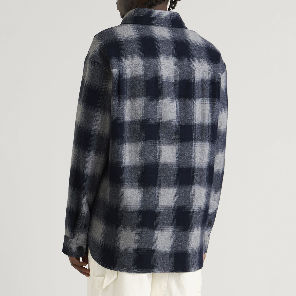A.P.C. Men's Malaury Check Wool Overshirt in Light Grey