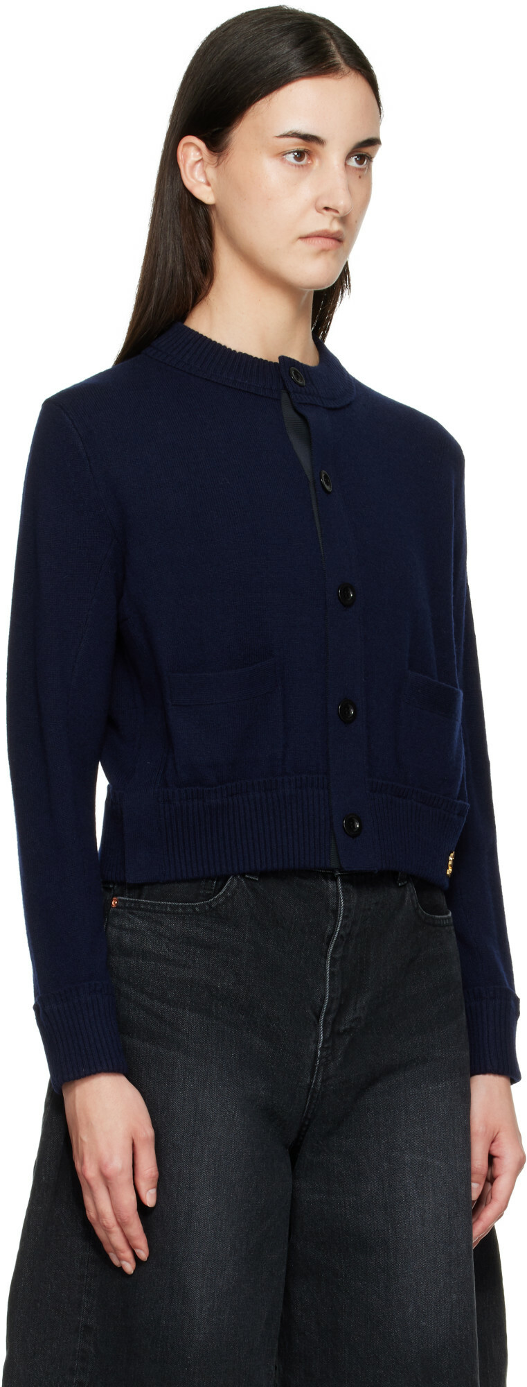 sacai Navy Wool Knit Cardigan