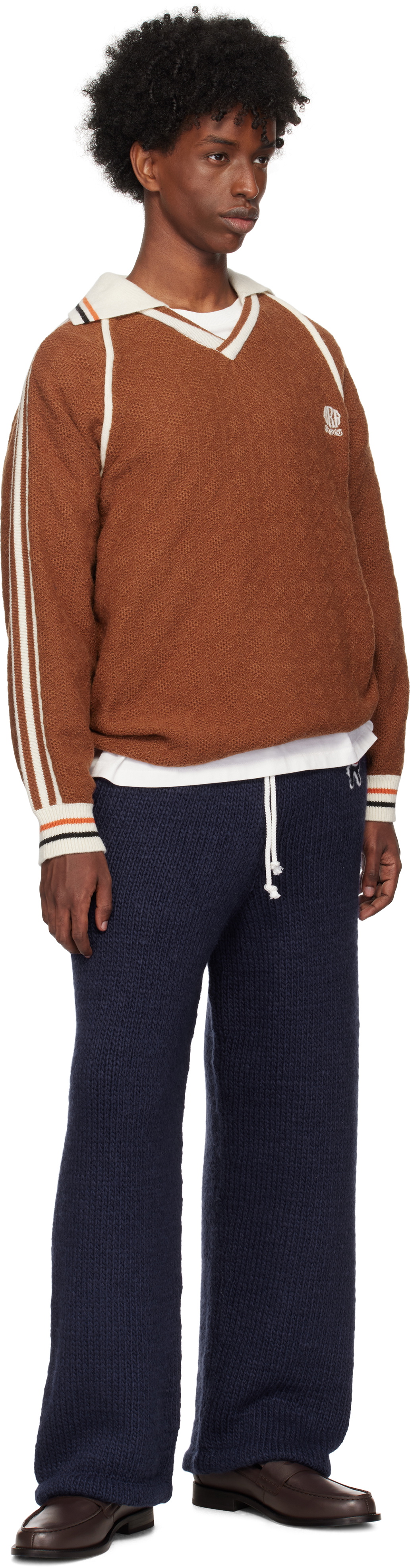 RICE NINE TEN Navy Hand Knitted Jersey Sweatpants