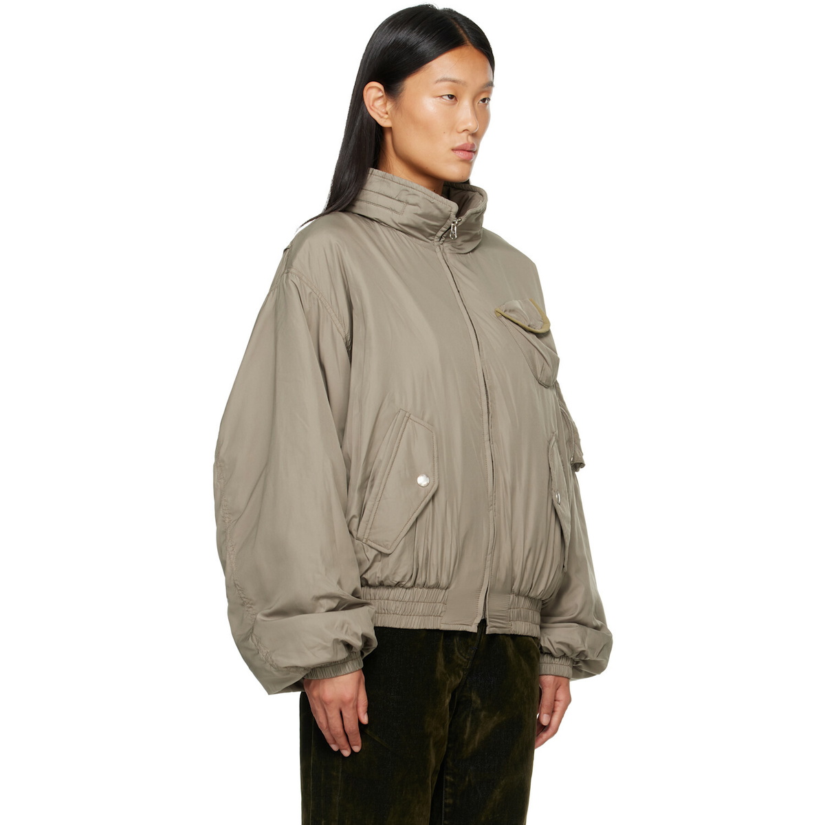 OPEN YY Khaki Fluid Cargo Bomber Jacket