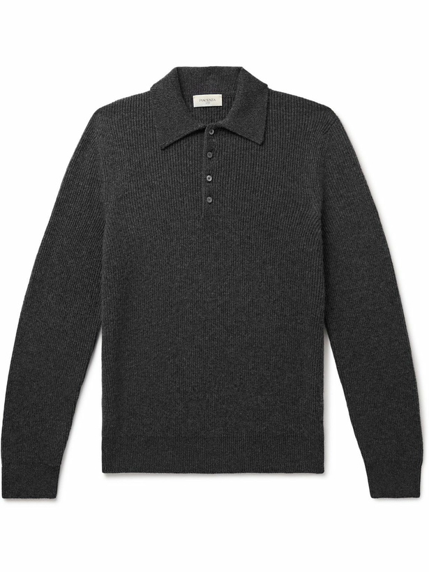 Photo: PIACENZA 1733 - Slim-Fit Ribbed Cashmere Polo Shirt - Gray