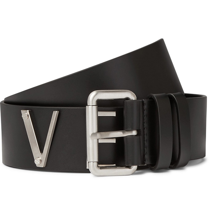 Photo: Versace - Logo-Detailed Leather and Silver-Tone Belt - Black