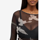 3.Paradis Women's Mesh Round Neck Flying Doves Shirt in Black