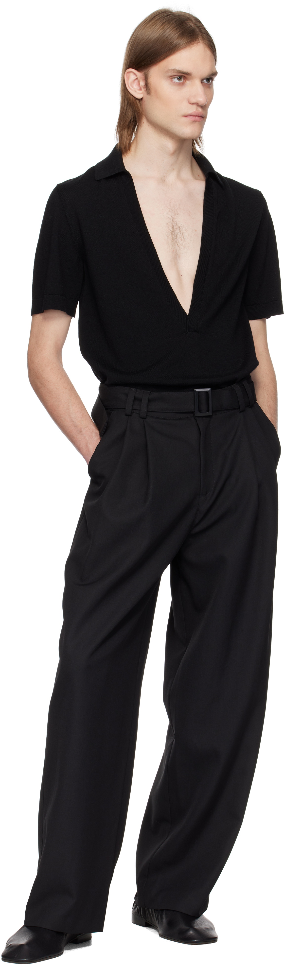 LGN Louis Gabriel Nouchi Black Wide Smoking Double Pleats Trousers