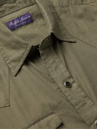 RALPH LAUREN PURPLE LABEL - Herringbone Cotton Western Shirt - Green