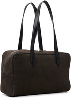 TONYWACK Brown Leather Trim Suede Square Valise Tote