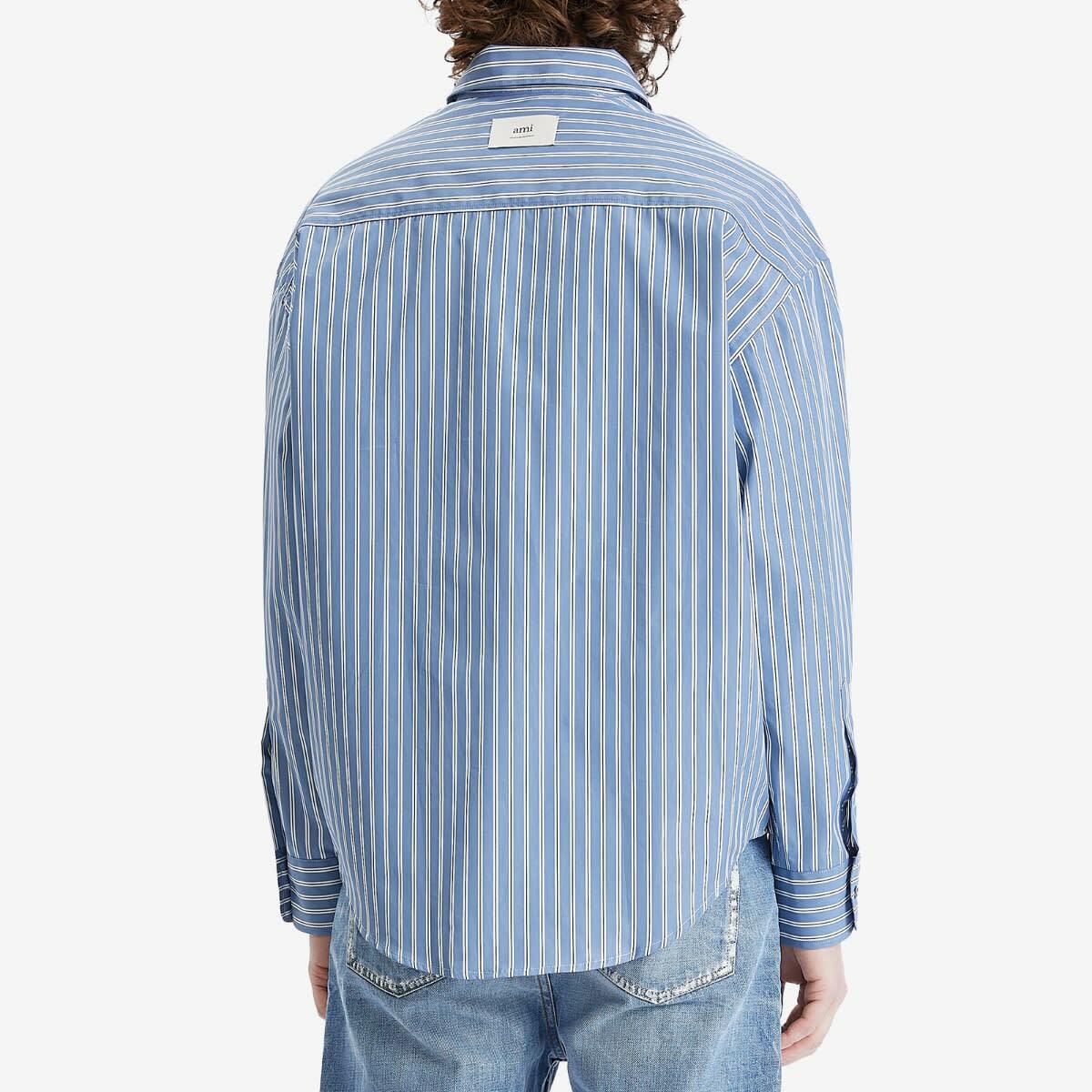 AMI Paris Men's Boxy Fit Stripe Shirt in Blue Note/White/Navy