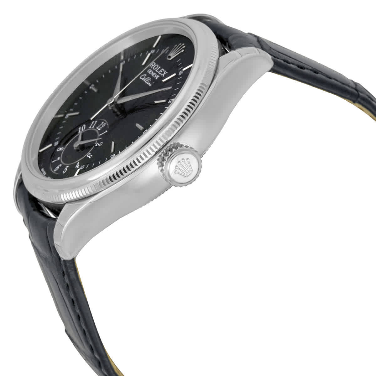 Rolex Cellini Dual Time Black Dial 18kt White Gold Mens Watch 50529BKSBKL
