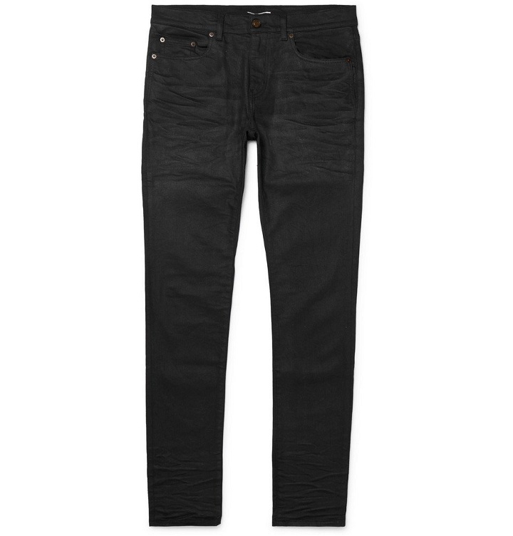 Photo: SAINT LAURENT - Skinny-Fit 15cm Hem Coated-Denim Jeans - Black