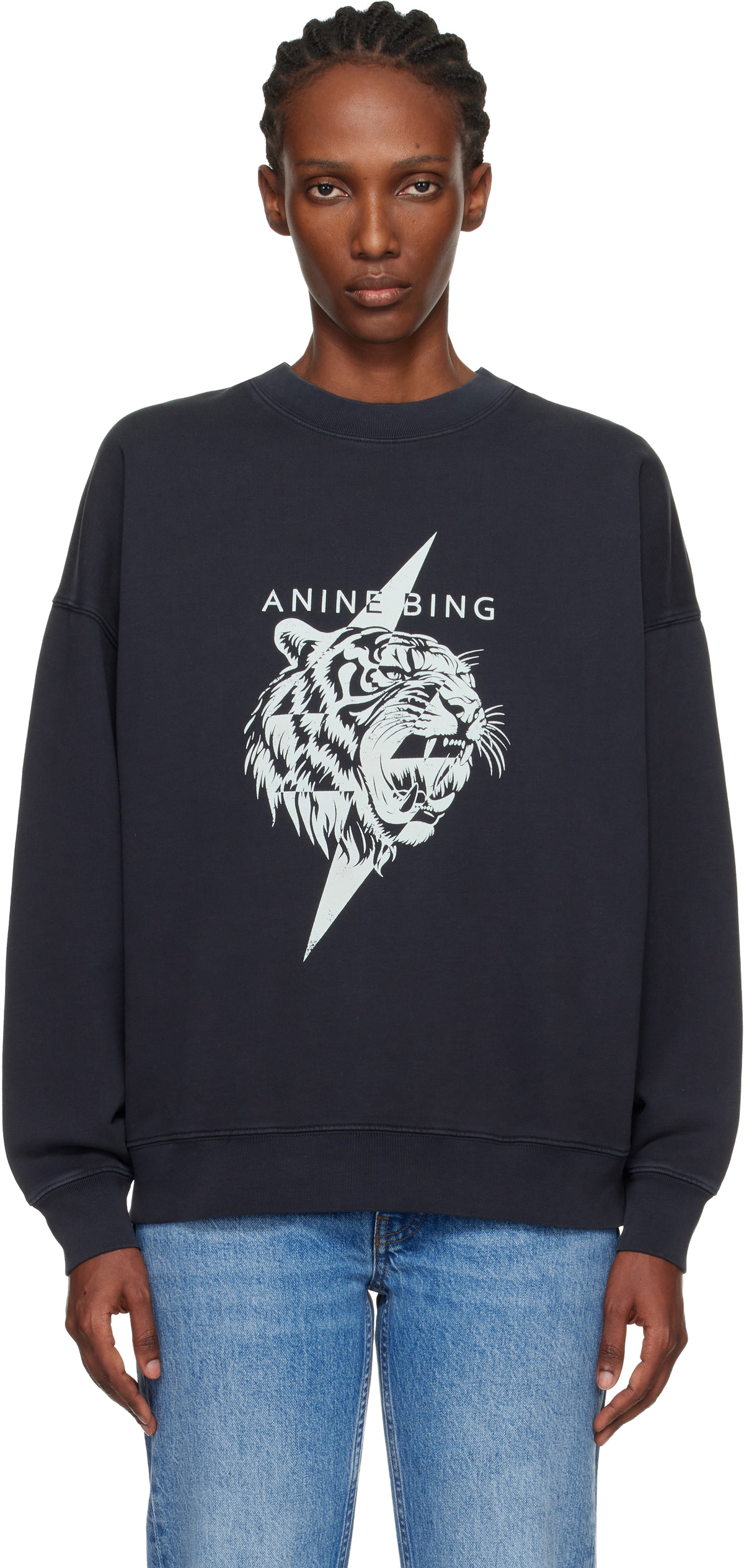ANINE BING Black Miles Tiger Sweatshirt