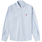AMI Men's Button Down Gingham Oxford Shirt in Blue/Ecru