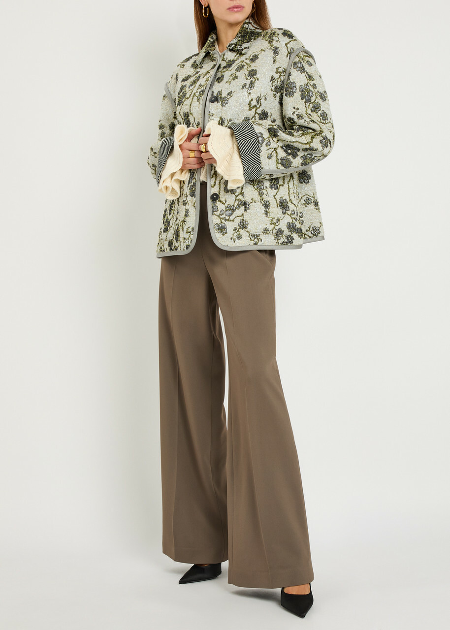 Forte_forte Floral-jacquard Bouclé Jacket White And Green