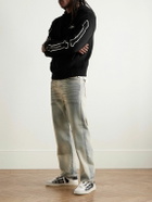 AMIRI - Bones Logo-Embroidered Intarsia-Knit Cotton-Blend Hoodie - Black