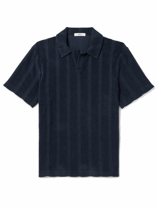 Photo: Mr P. - Striped Cotton-Terry Polo Shirt - Blue