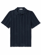 Mr P. - Striped Cotton-Terry Polo Shirt - Blue