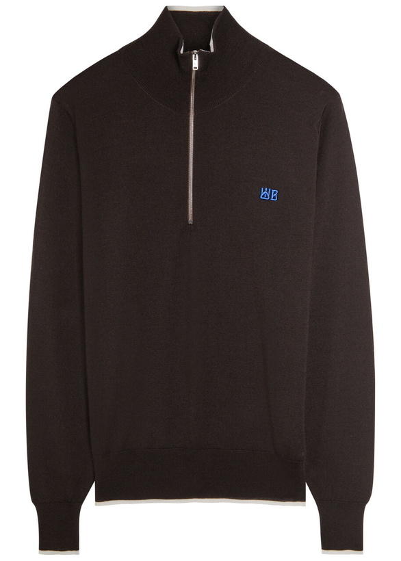 Photo: Wales Bonner Logo-embroidered Fine-knit Merino Wool Jumper Dark Brown