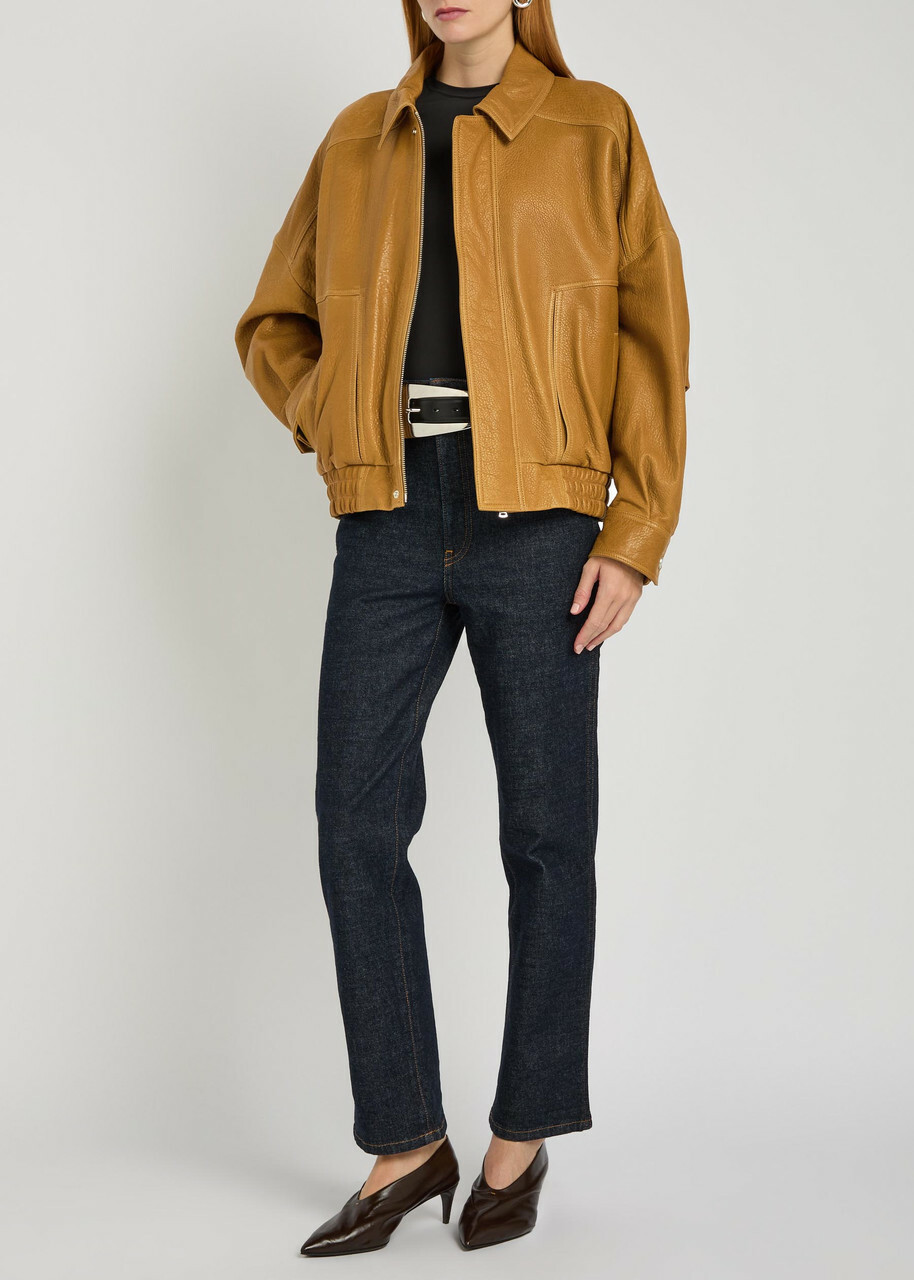 Nour Hammour Dalma Grained Leather Jacket Light Brown