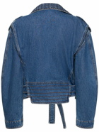 AREA - Embellished Cotton Denim Biker Jacket