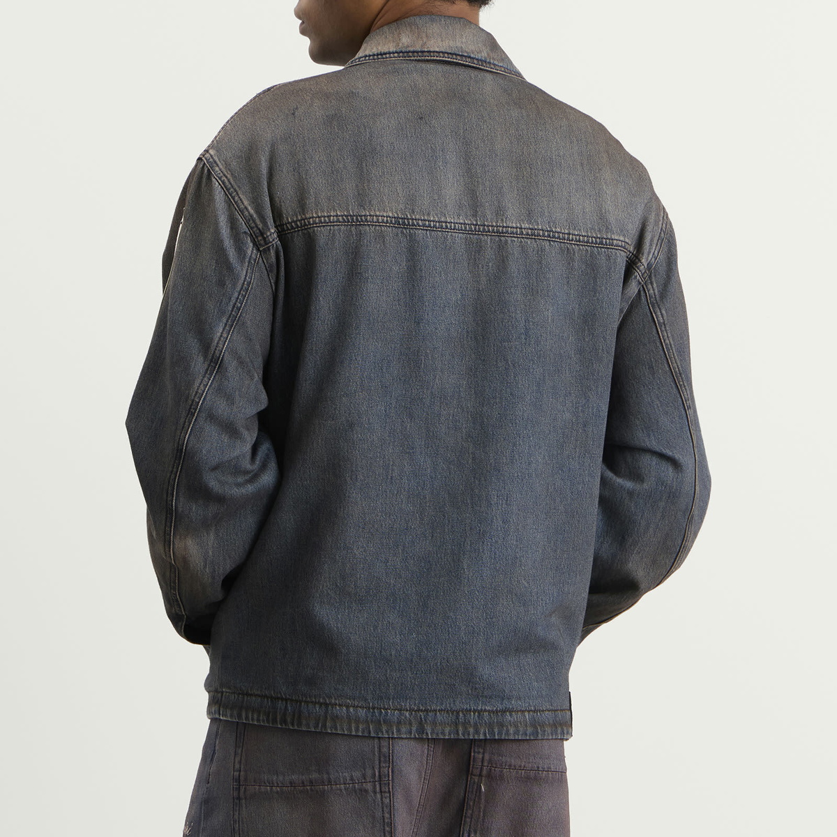 Amiri Men's Lea Bones Denim Blouson in Dark Dust