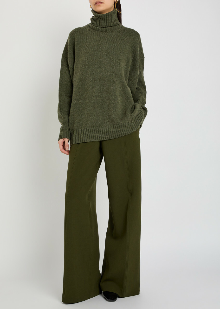 Another Tomorrow Turtle-neck Cashmere and Wool-blend Jumper Dark Green