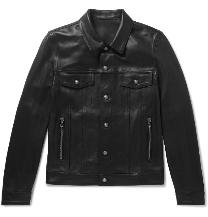 Photo: Balmain - Logo-Print Leather Jacket - Black