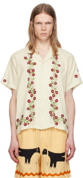 HARAGO Off-White Embroidered Bead Shirt
