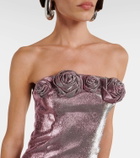 Area Floral-appliqué lamé midi dress