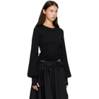 Y-3 Black Wool Cinched Drape Long Sleeve T-shirt