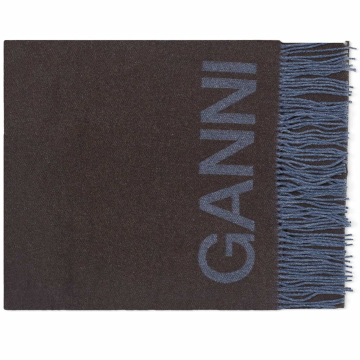 Photo: GANNI Women's Recycled Wool Fringed Scarf in Shaved Chocolate