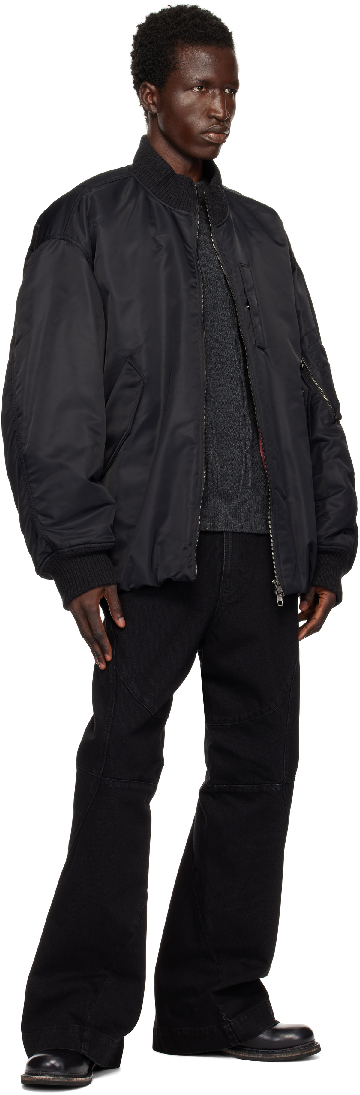 WOOYOUNGMI Black Over Fit MA-1 Bomber Jacket