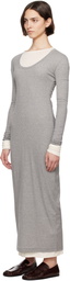 Jil Sander Gray 3 Layers Long Sleeved Maxi Dress