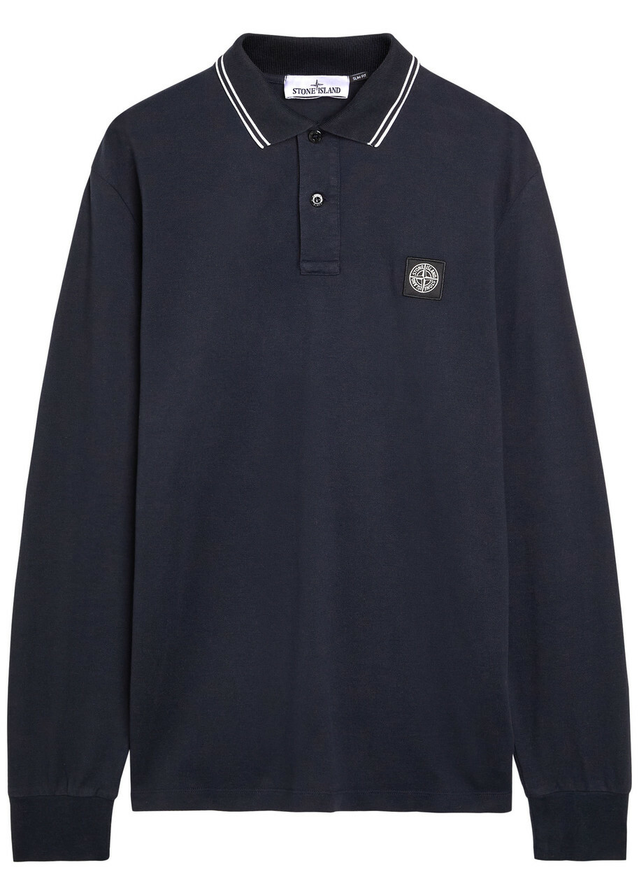 Stone Island Logo-appliquéd Piqué Stretch-cotton Polo Shirt Navy