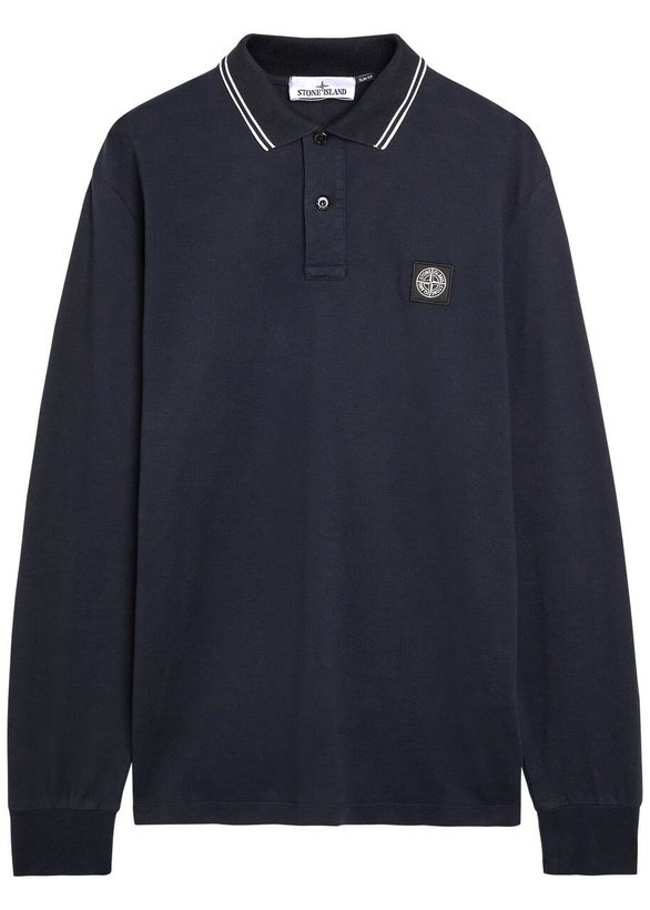 Photo: Stone Island Logo-appliquéd Piqué Stretch-cotton Polo Shirt Navy