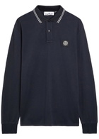 Stone Island Logo-appliquéd Piqué Stretch-cotton Polo Shirt Navy