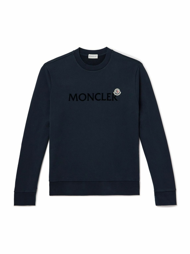 Photo: Moncler - Logo-Flocked Cotton-Jersey Sweatshirt - Blue