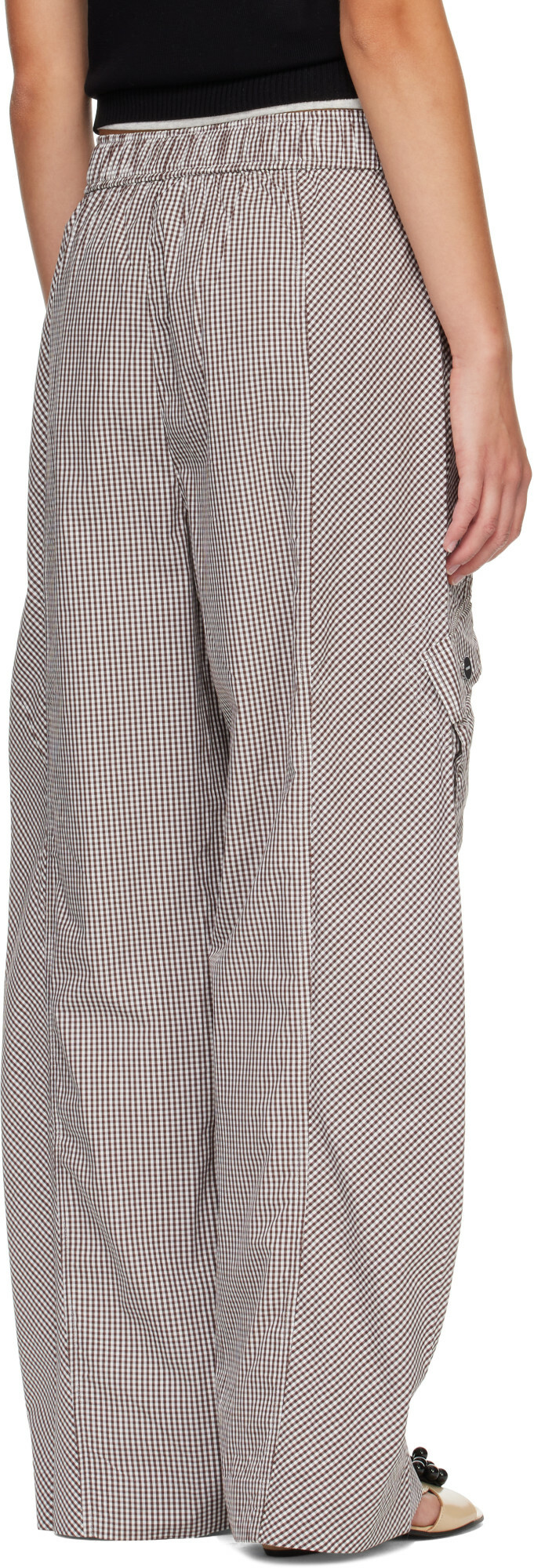 GANNI Brown & White Check Cotton Cargo Pants