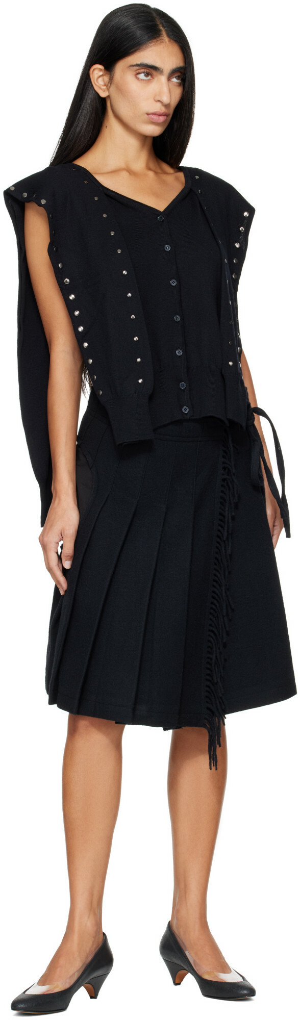 OPEN YY Black Stud Sleeve Layered Cardigan