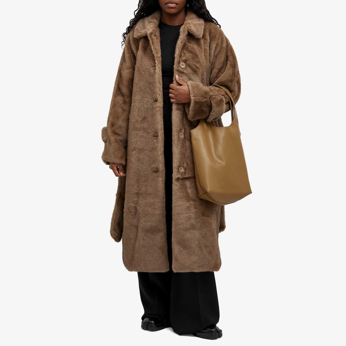 Meotine Women's Kelly Long Faux Fur Coat in Light Brown