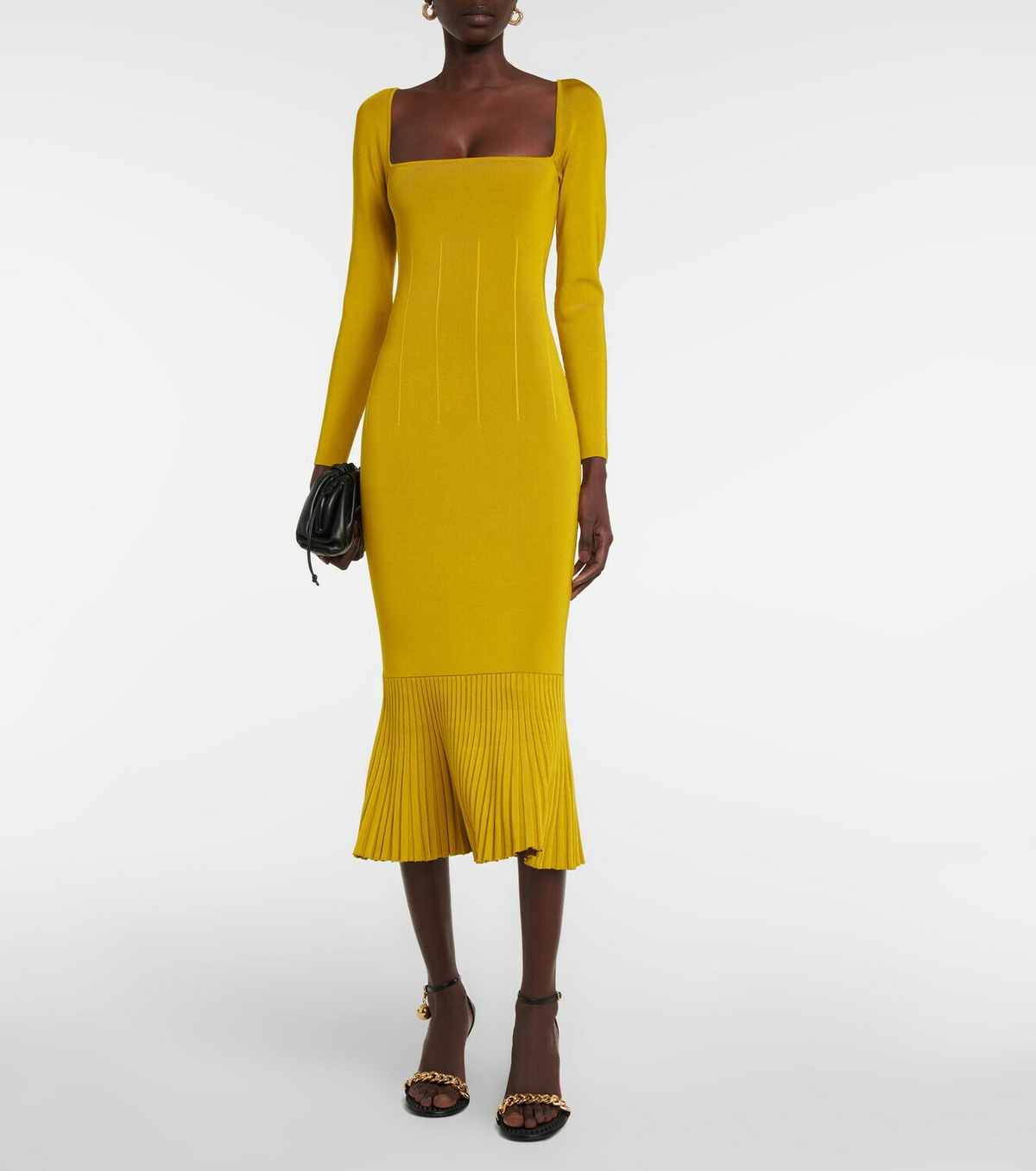 white off shoulder knee length dress Senorita Off-Shoulder Lettuce Edge Ruched Knee Length Dress White main image 1