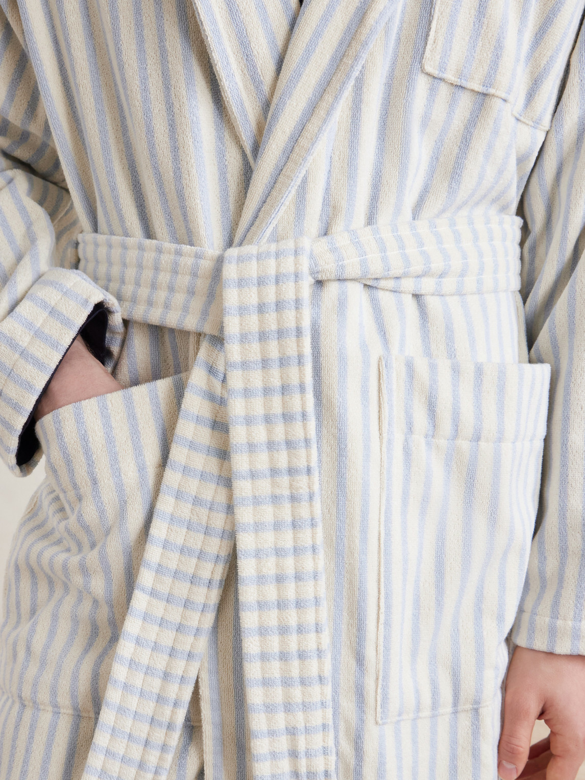 TEKLA - Belted Striped Organic Cotton-Terry Robe - Neutrals