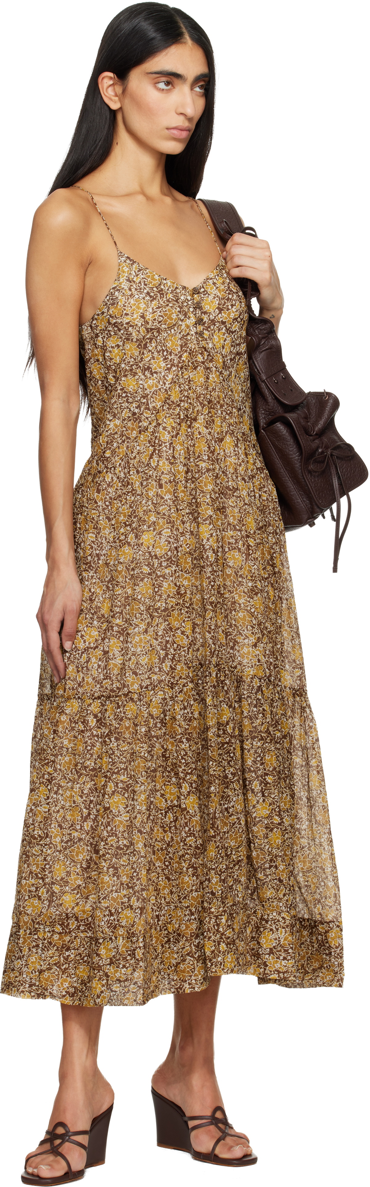 Isabel Marant Etoile Brown & Khaki Sabba Midi Dress