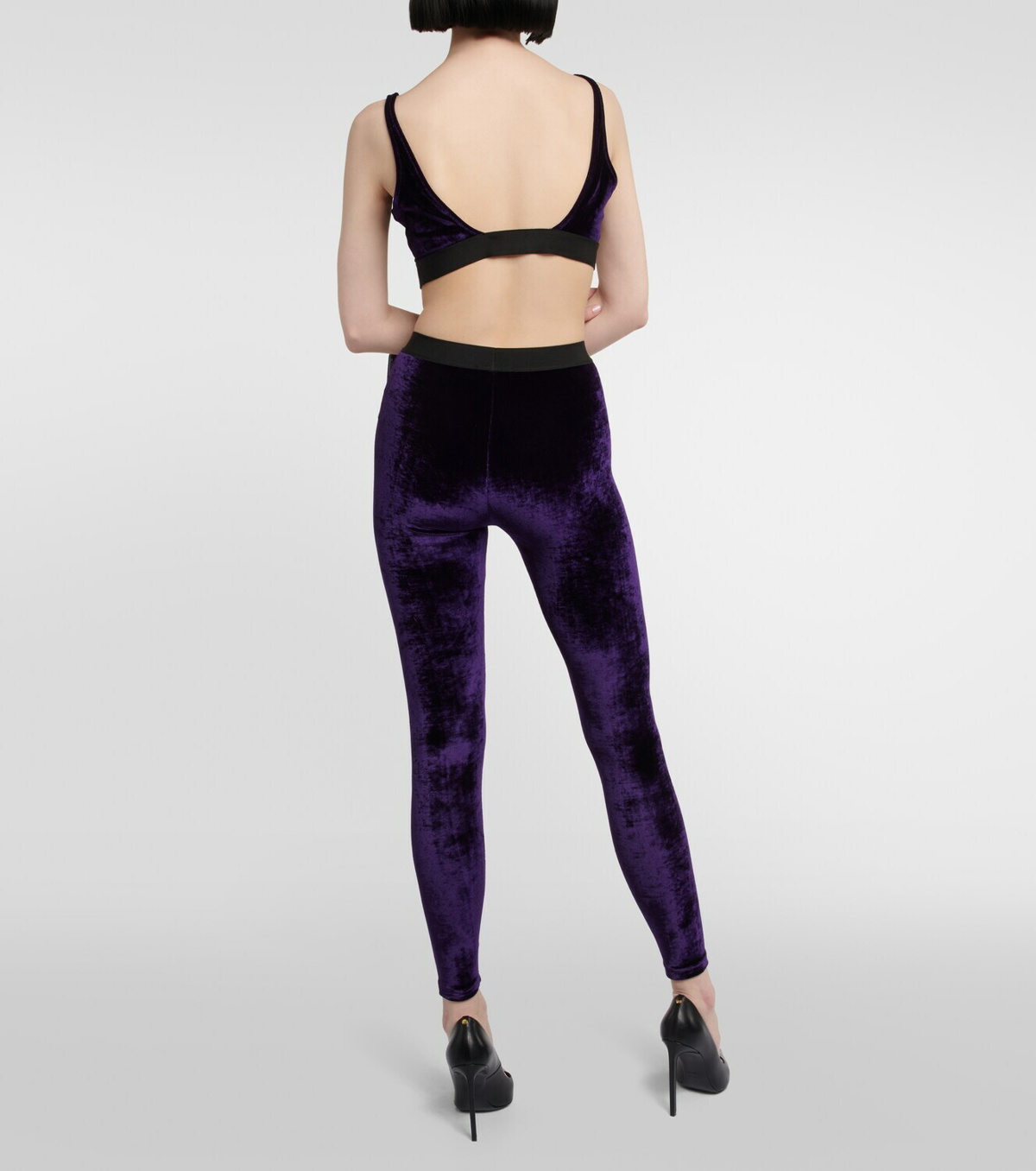 TOM FORD Glossy Jersey Footed Leggings with Logo Band