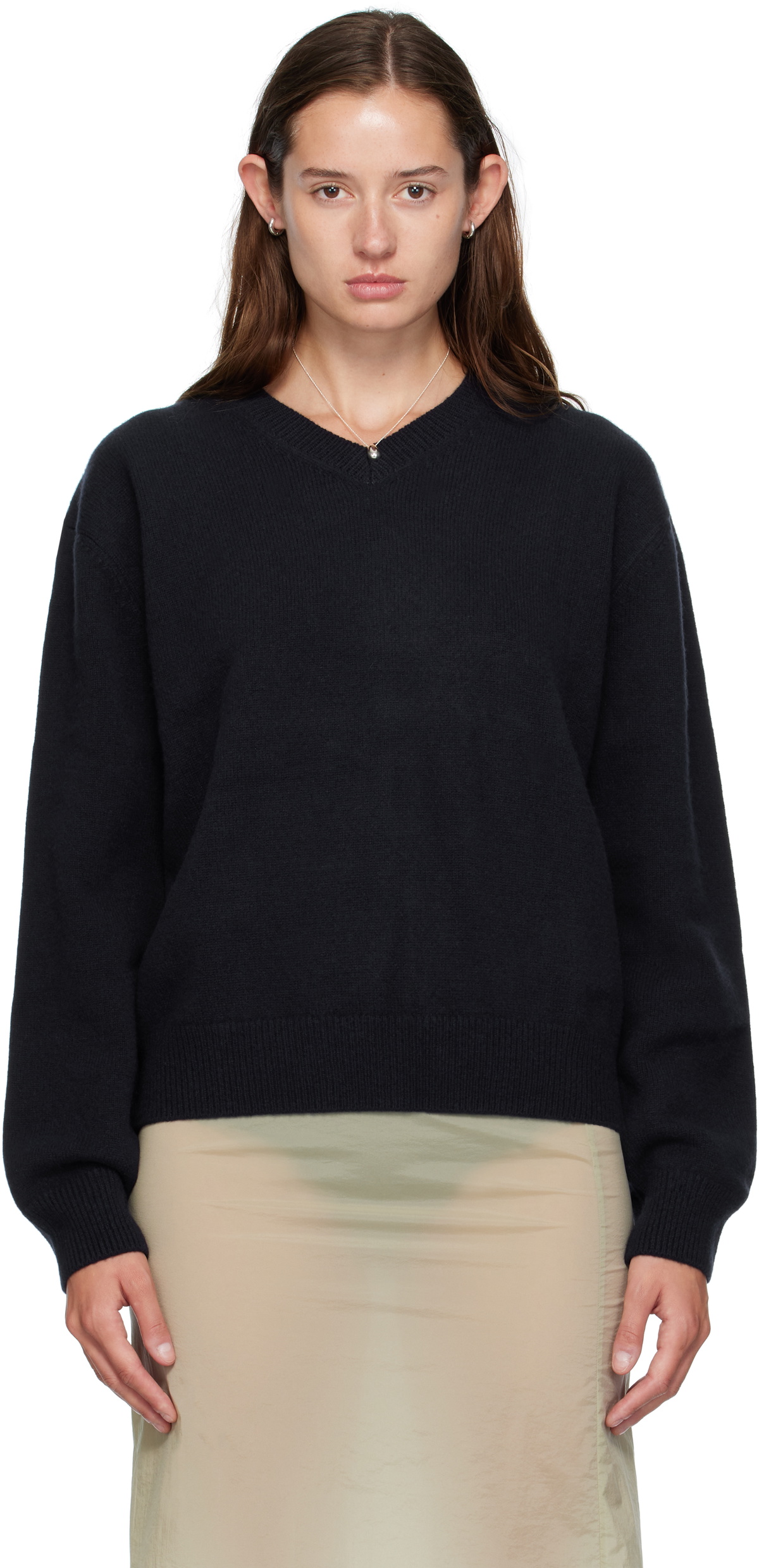 COOR Navy Wool V-Neck Sweater