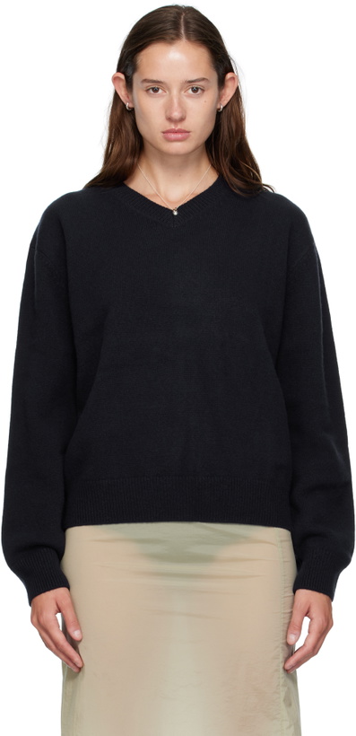 Photo: COOR Navy Wool V-Neck Sweater