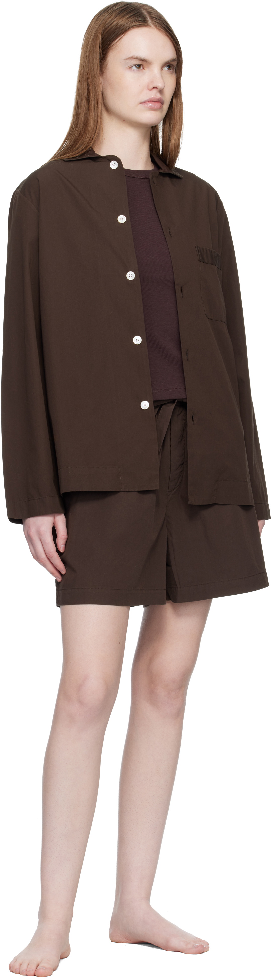 Tekla Brown Poplin Pyjama Shorts