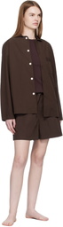 Tekla Brown Poplin Pyjama Shorts