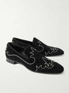 Christian Louboutin - Dandysiago Grosgrain-Trimmed Embellished Velvet Loafers - Black