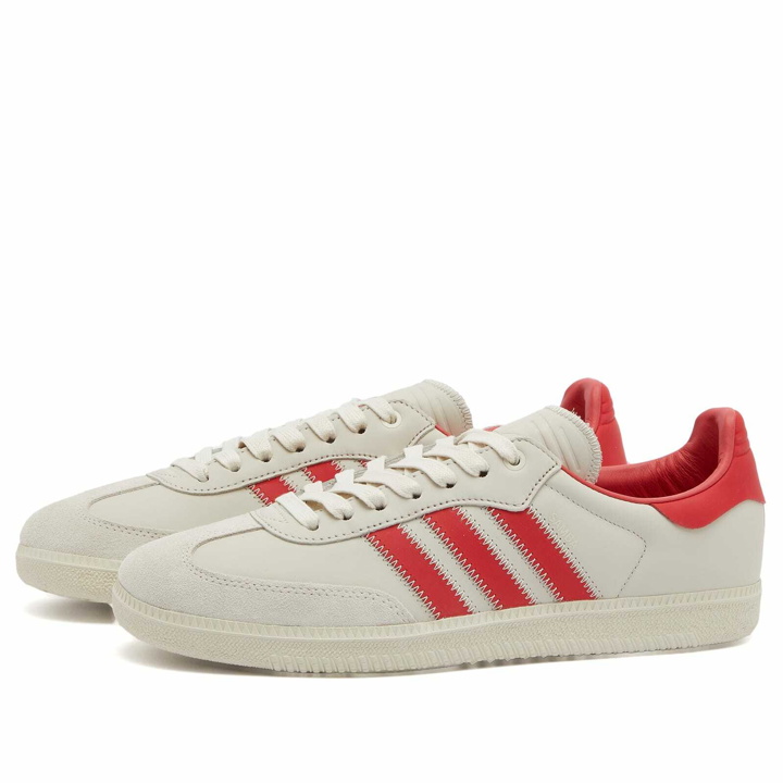 Photo: Adidas x Humanrace Samba Sneakers in Glory Red/Alumina